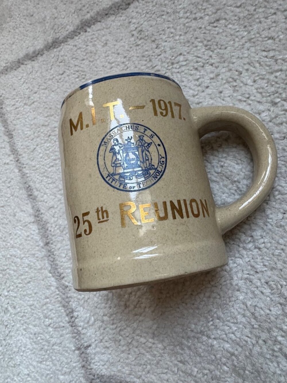 Antique MIT 25th Reunion Mug Class of 1917 Made in USA Mass Institute Technology
